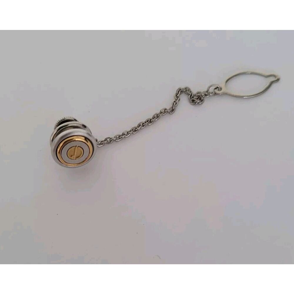 Dunhill Tie Necktie Pin Clasp Silver Gold Tone Logo Designer Round Oval Vintage